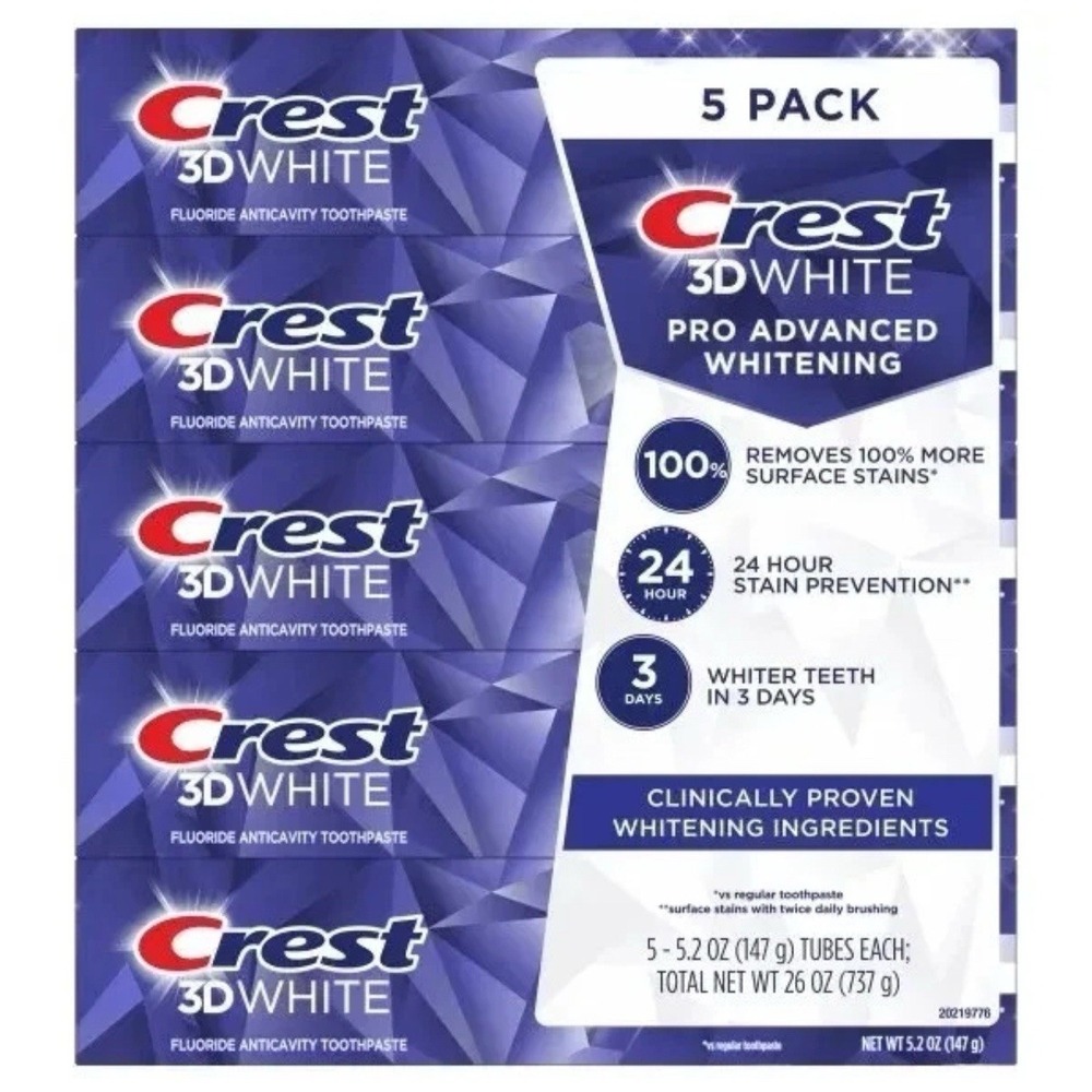 Crest 3D White Advanced Whitening Toothpaste 5.2 oz 5-Pack Mint 1649376